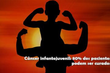 Silhueta de uma criança nos ombros da mãe, ambas levantando od braços mostrando os músculos, tendo ao fundo pôr de sol em um céu alaranjado